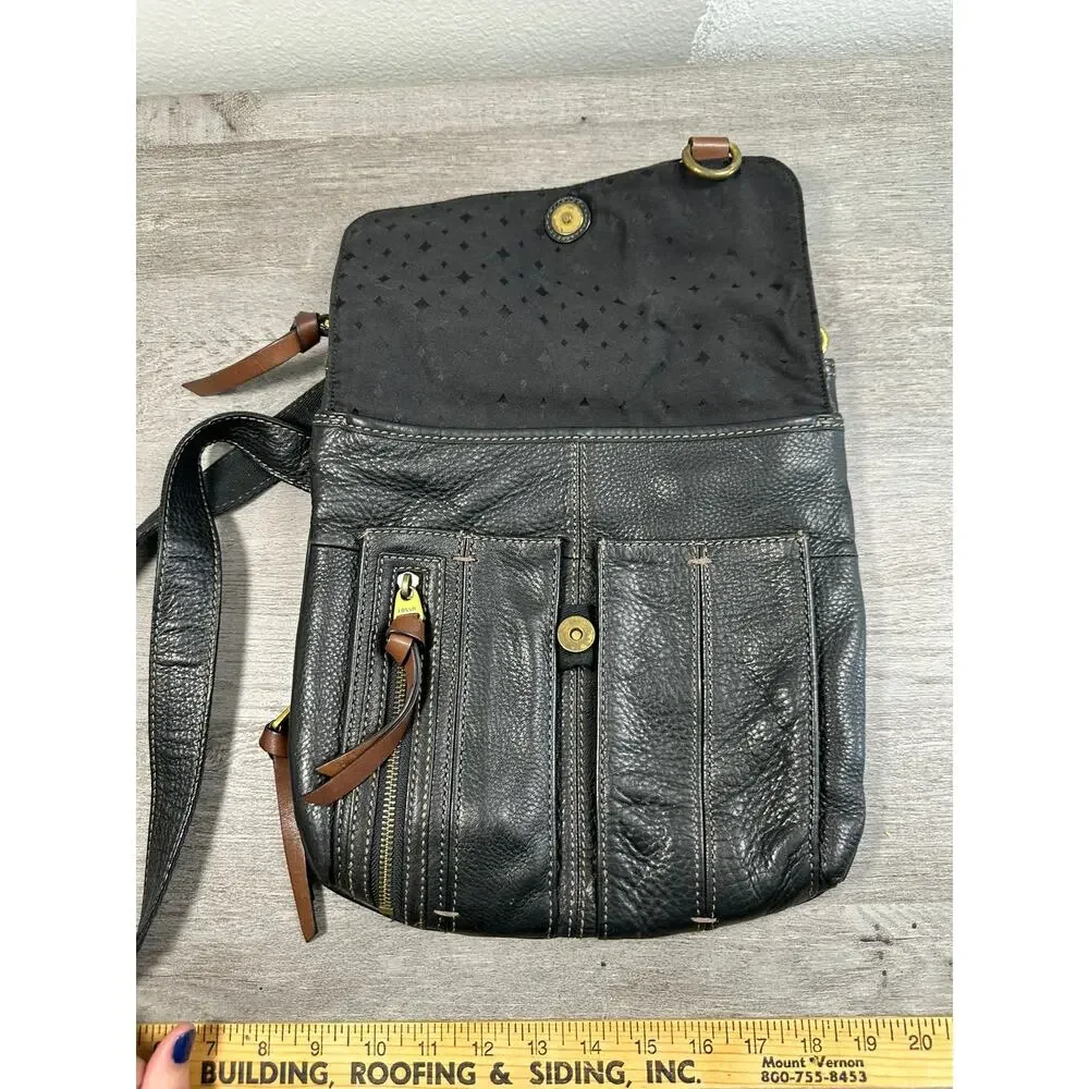 Fossil Morgan Handbag Traveler Pebble Black Leather Crossbody